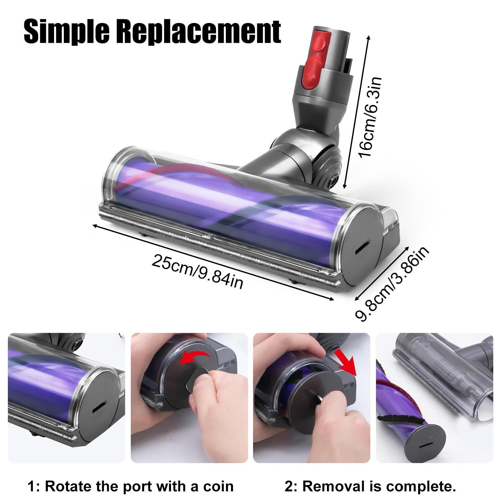 V15サイクロンコードレス掃除機用直接ドライブクリーナーヘッドブラシ
