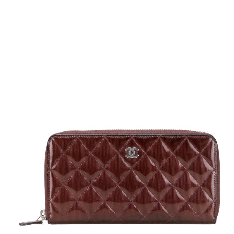 シャネル マトラッセ ココマーク ラウンドファスナー 長財布 パープル エナメル レディース CHANEL 1-0234033
