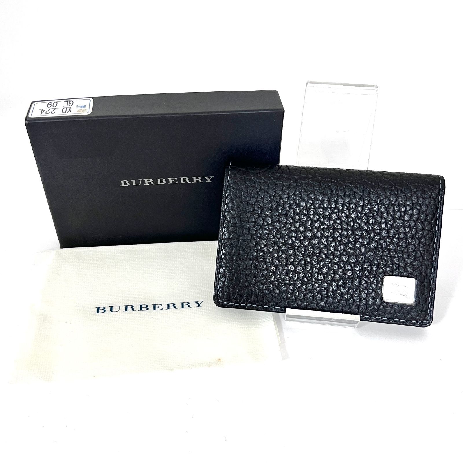 SD2591 BURBERRY バーバリー ホースマーク ロゴ 二つ折り カードケース 名刺入れ レザー ブラック 金具シルバー ビジネス 紳士