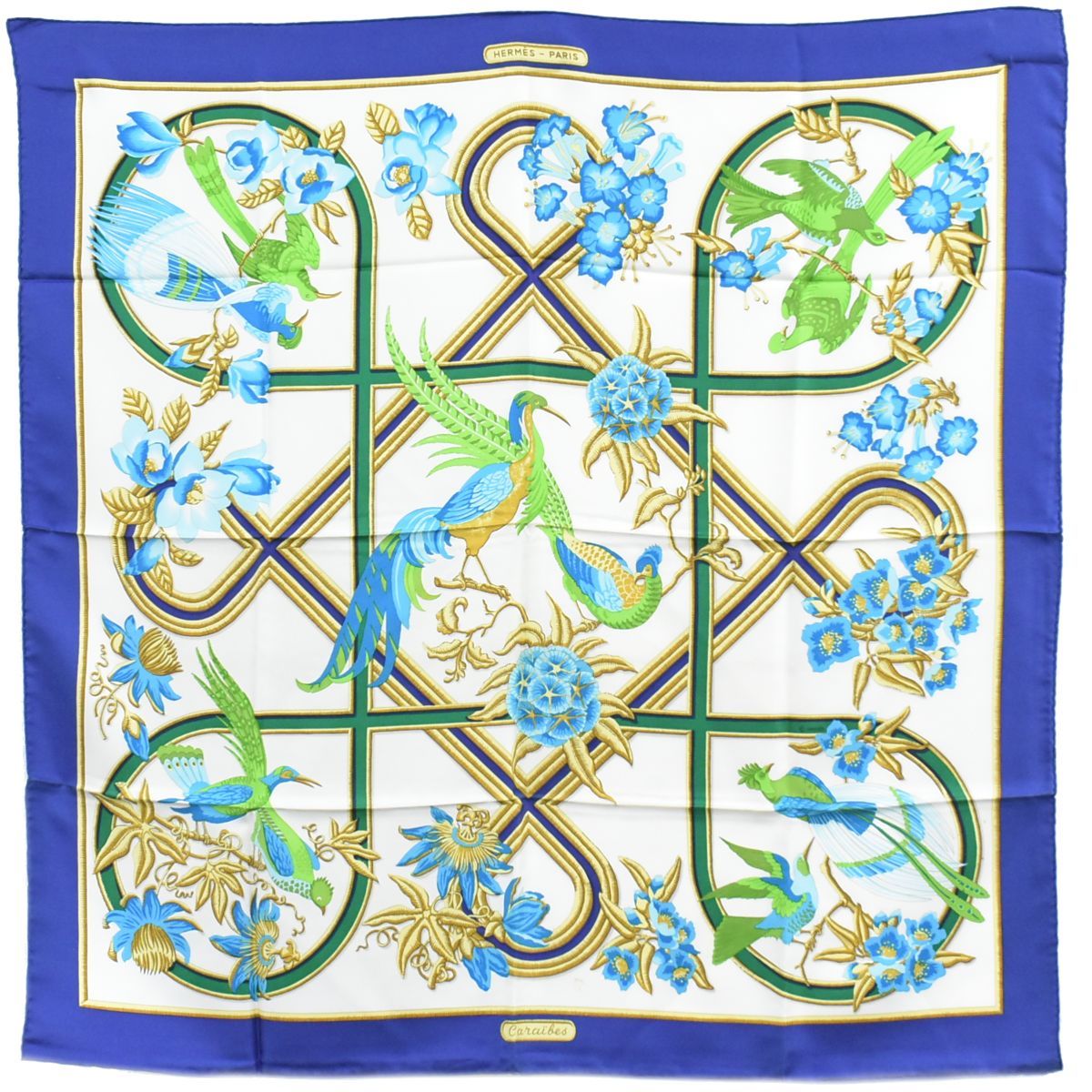 本物 エルメス HERMES スカーフカレ カレ90 Caraibes カリブ 推定  