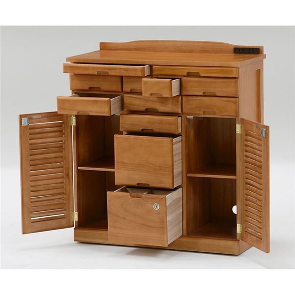 桐製 FAX台 電話台 ライトブラウン 幅76×奥行32×高さ83cm 木製 引き出し付き 〔リビング ダイニング 廊下 玄関〕 代引不可