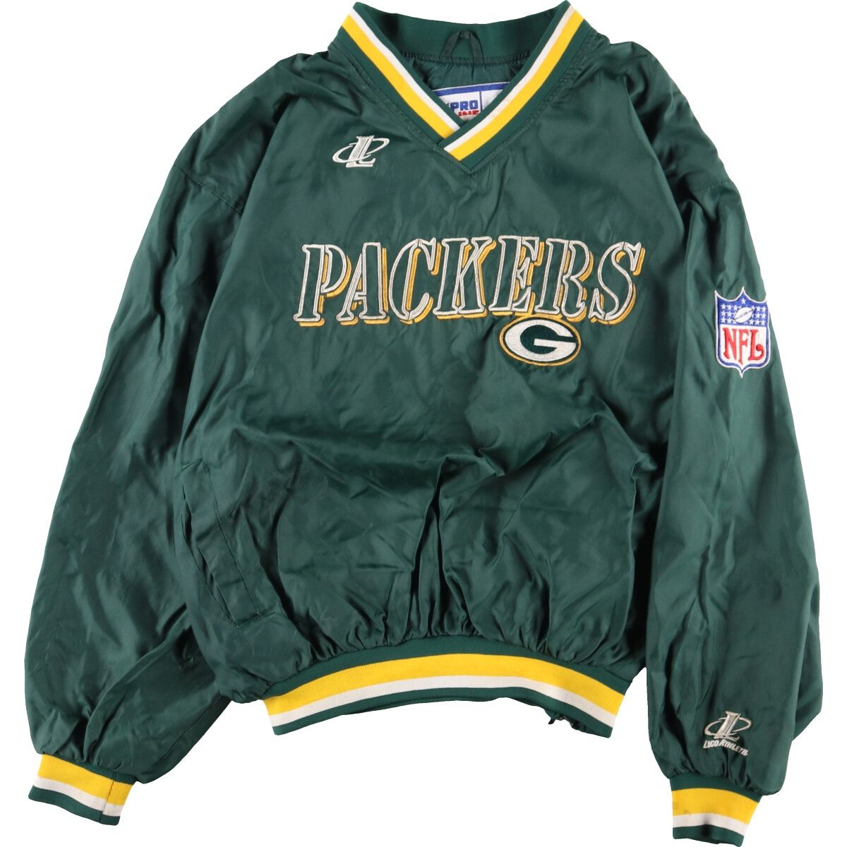 古着 LOGO ATHLETIC NFL GREEN BAY PACKERS グリーンベイパッカーズVネック ナイロンプルオーバー メンズL/eaa352837