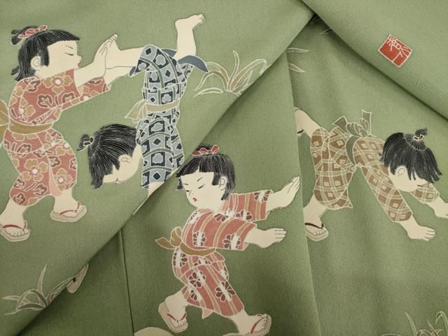 平和屋着物○十日町友禅作家 関口遼一 訪問着 童子 暈し染め 正絹 逸品