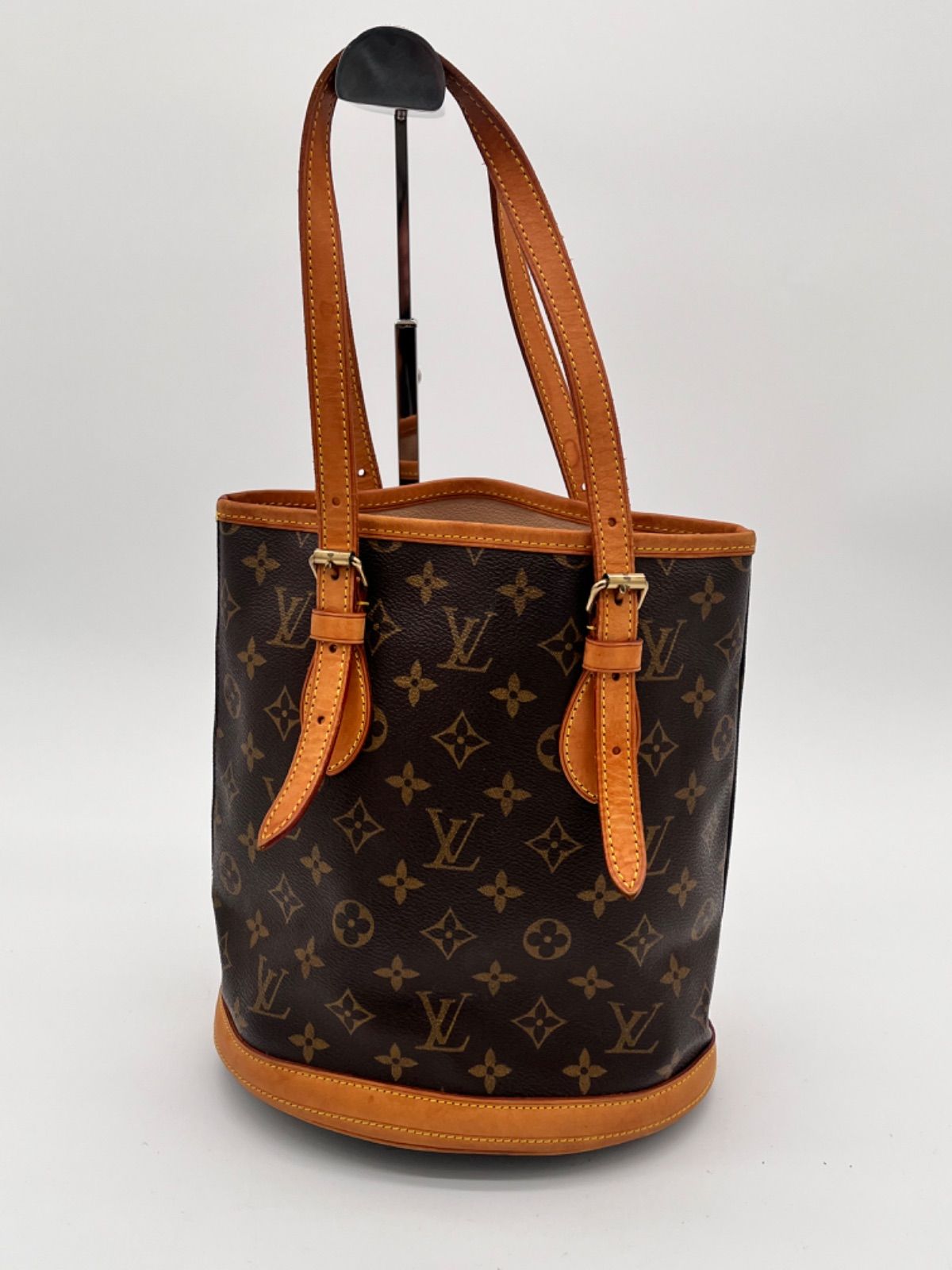 【美品】LOUIS VUITTON　ルイヴィトン　M42238　バケットPM　バケツ型 トートバッグ　ショルダーバッグ　モノグラム　ブラウン　プチバケット