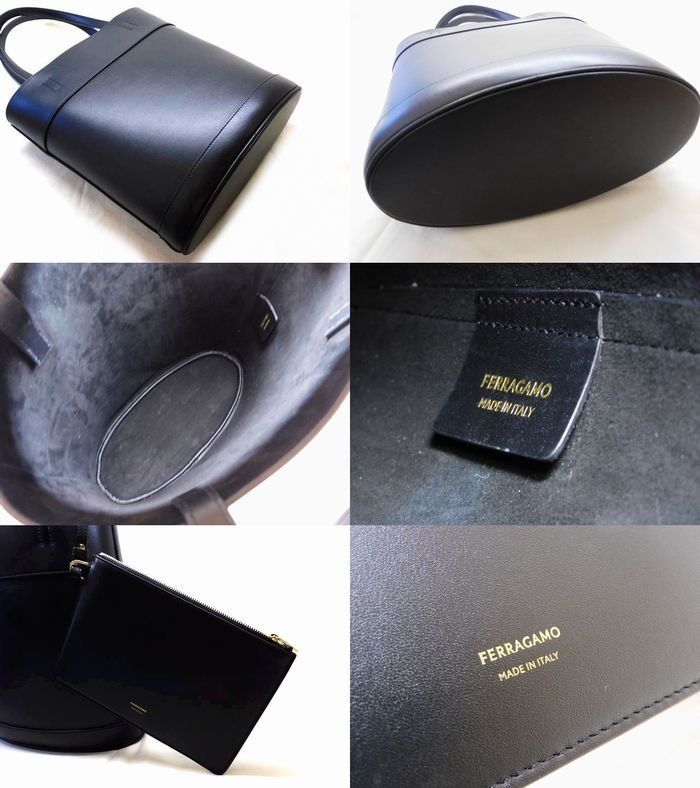 美品 フェラガモ 217533 トートバッグ □ ブラック レザー ゴールド