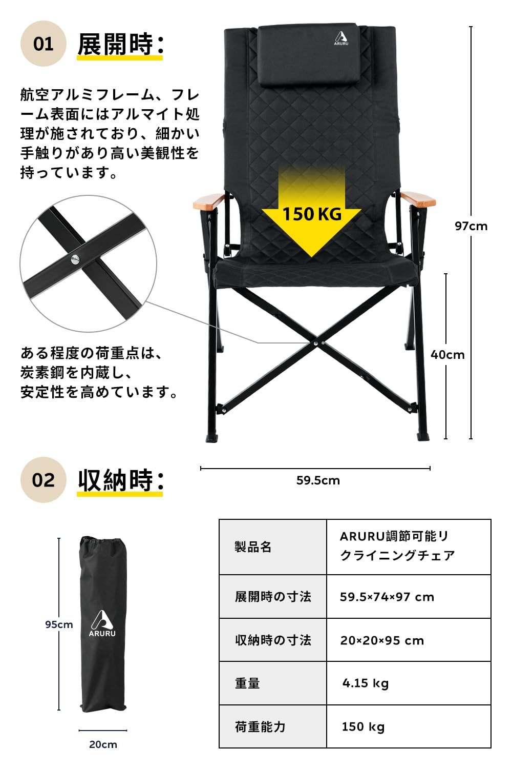 そして便利な収納袋付き ブラック