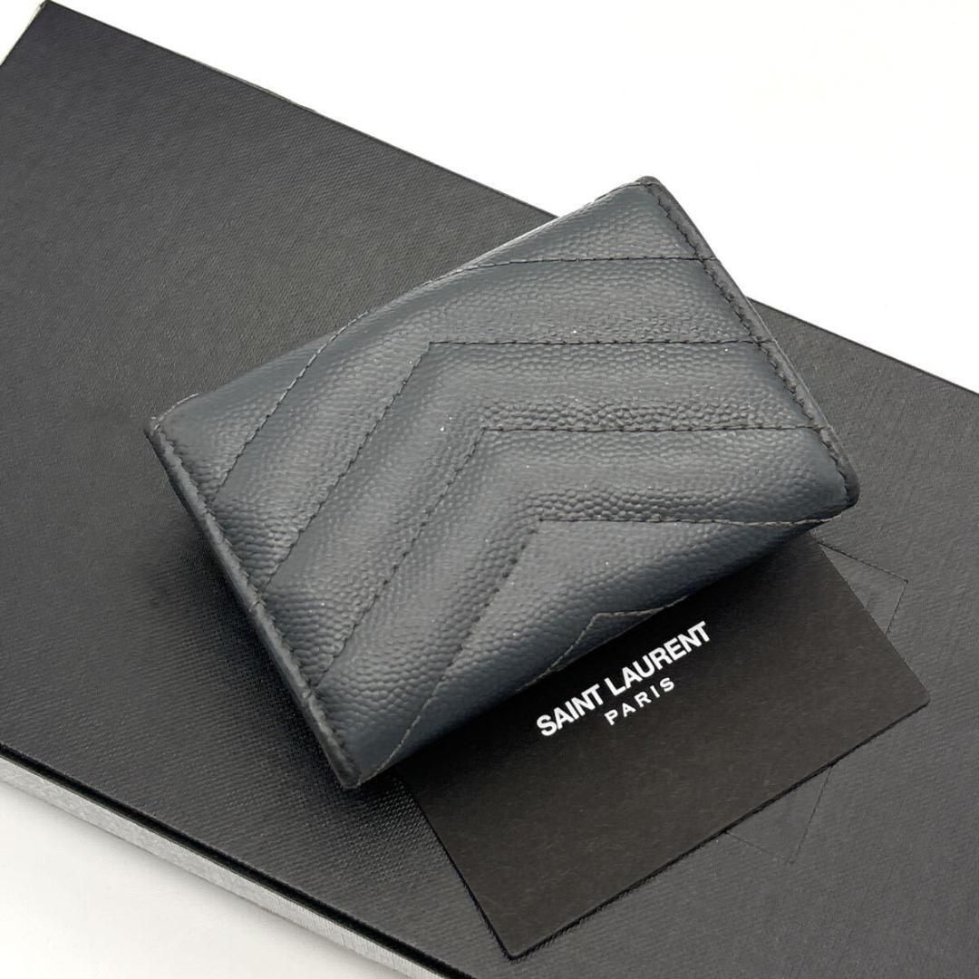 最高級◆SAINT LAURENT 三つ折り財布 キャビアスキン グレー 最高級◇SAINT LAURENT 三つ折り財布 キャビアスキン グレー 三つ折り