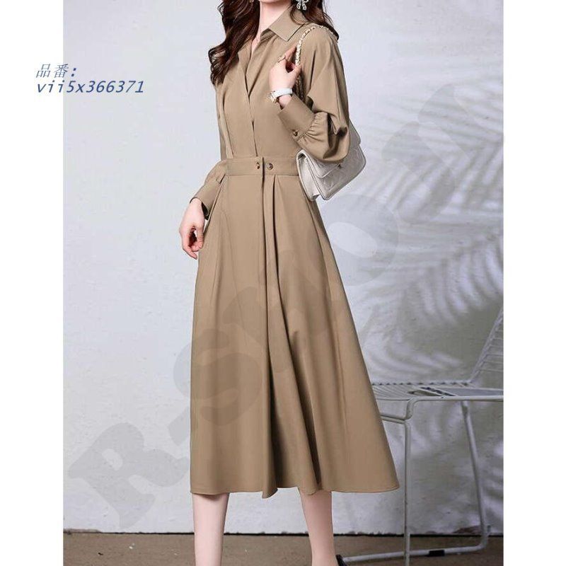 ワンピース レーディス Aライン Vネック 長袖 シャツワンピ 春 秋