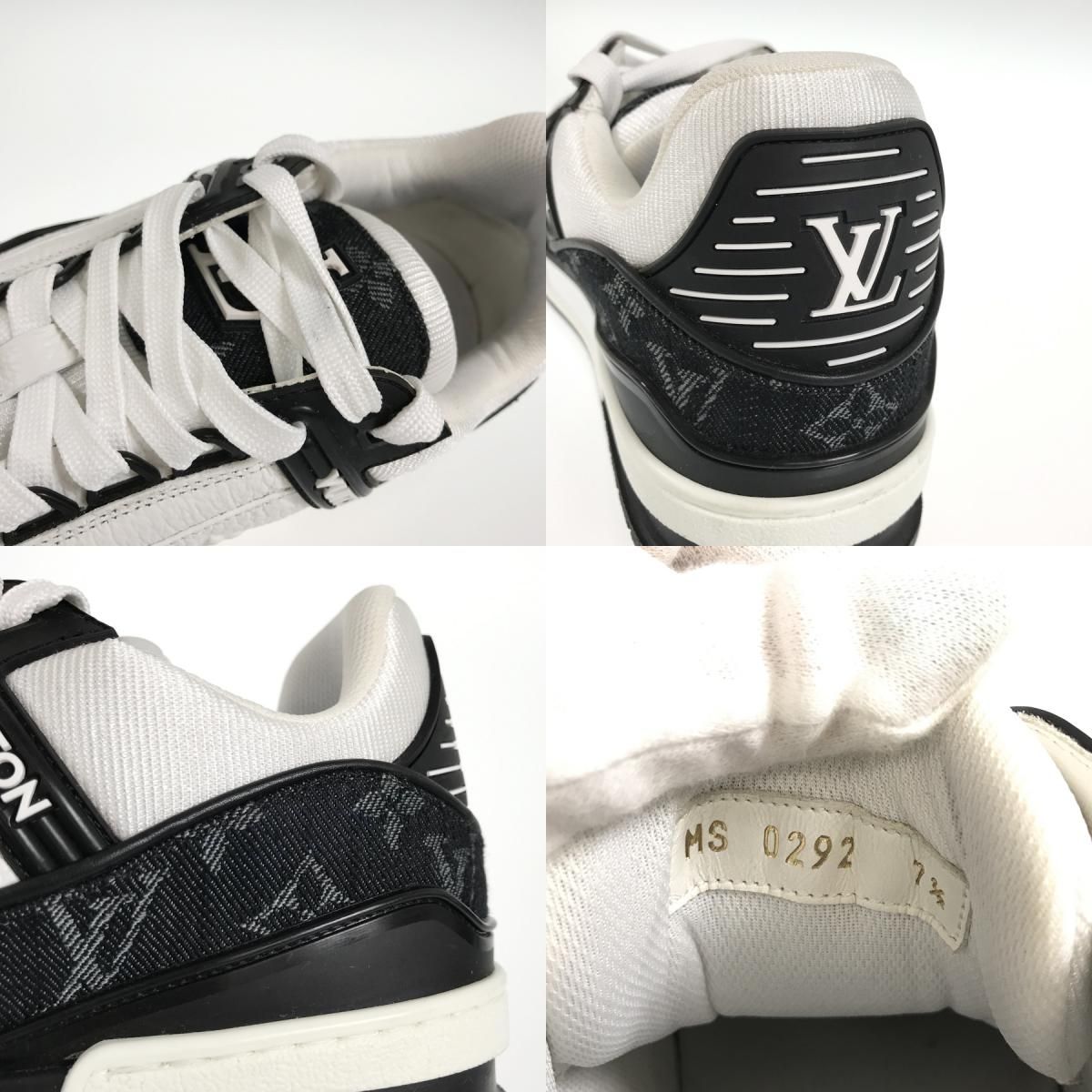 ルイ・ヴィトン LOUIS VUITTON LV トレイナー ライン 1A9JGB ブラック ホワイト レザー デニム メンズ スニーカー  rkd【中古】