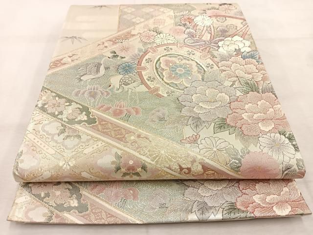 平和屋着物◎別織佐賀錦 六通柄袋帯 作家物 九百織 飛鶴鼓花文