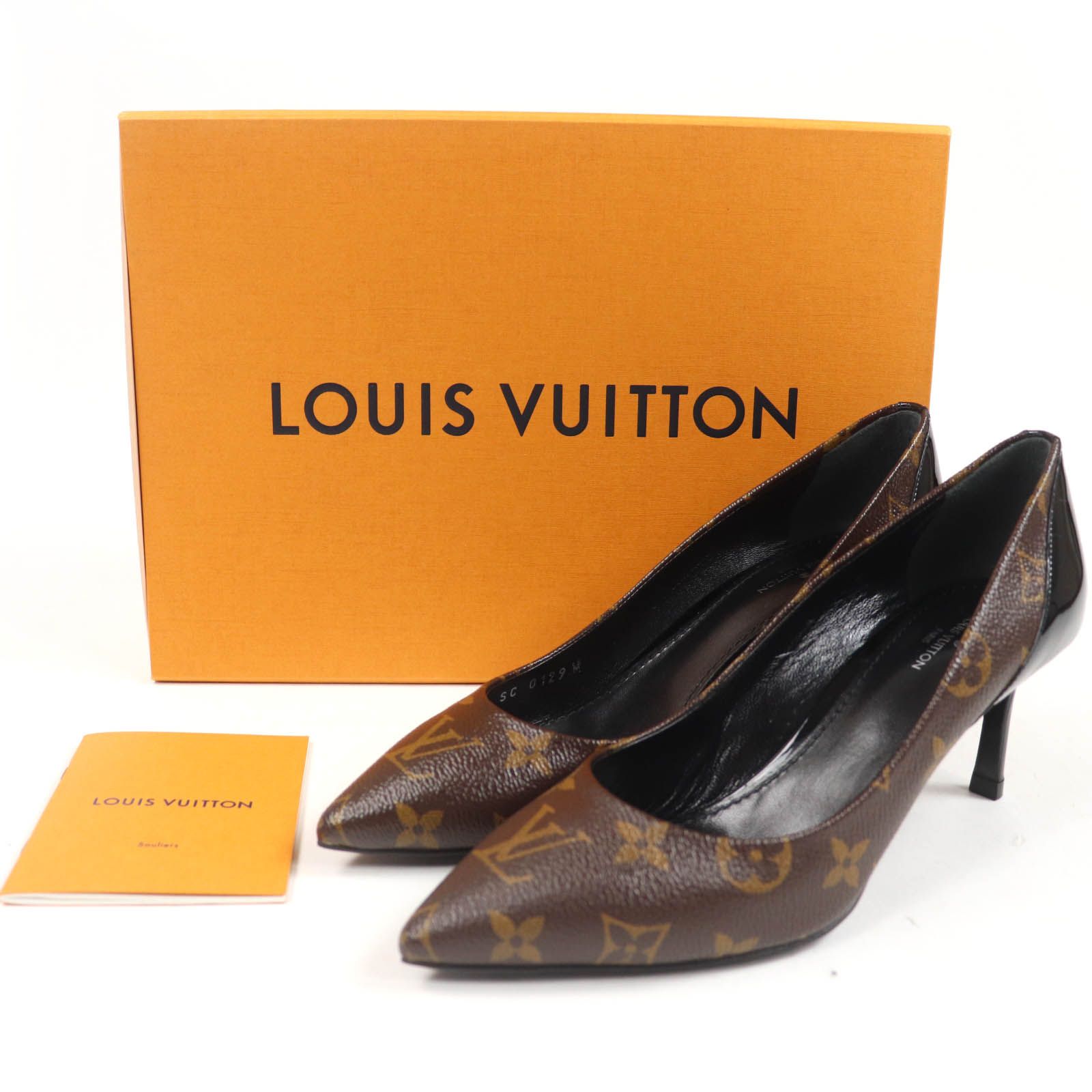 LOUIS VUITTON ルイヴィトン シェリー ライン モノグラムキャンバス パテントレザー パンプス ブラウン 36 き イタリア製 レディース