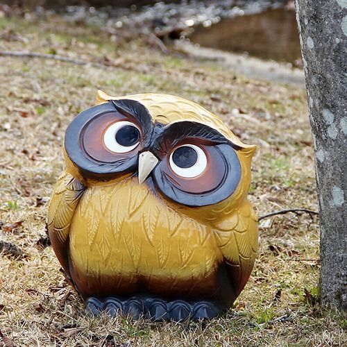 9号首かしげふくろう(黄色)!信楽焼 梟 ふくろう置物 陶器フクロウ