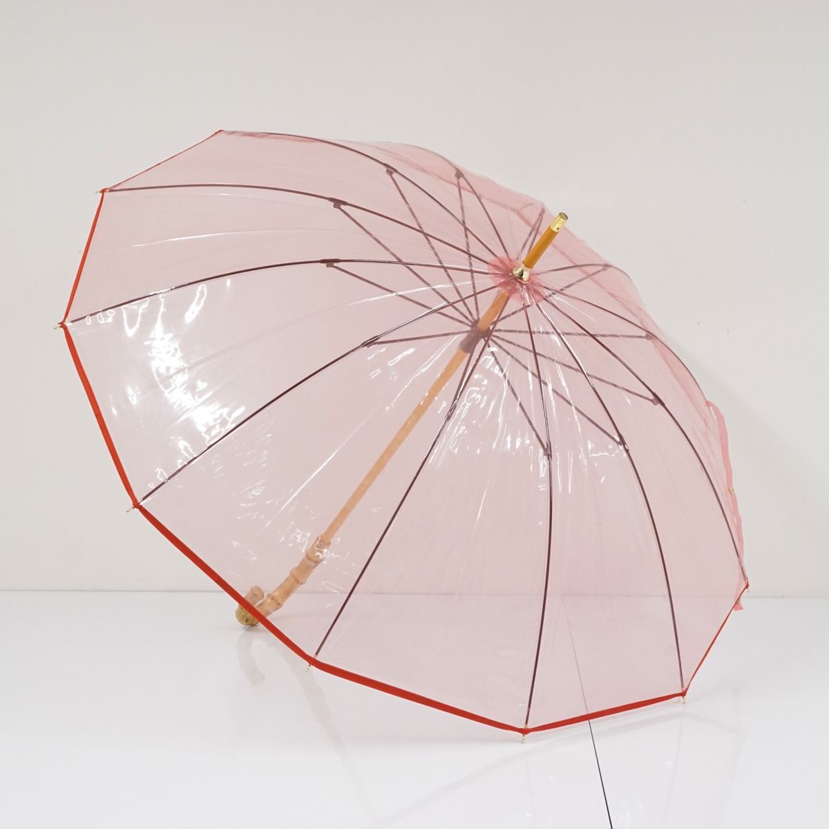 傘 Traditional Weatherwear トラディショナルウェザーウェア USED品 クリアアンブレラ ブラウン ビニール傘 高級 55cm KR S0110