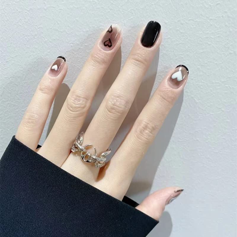 24枚入り ネイルチップ ブラックフラッシュ ガーリーネイル