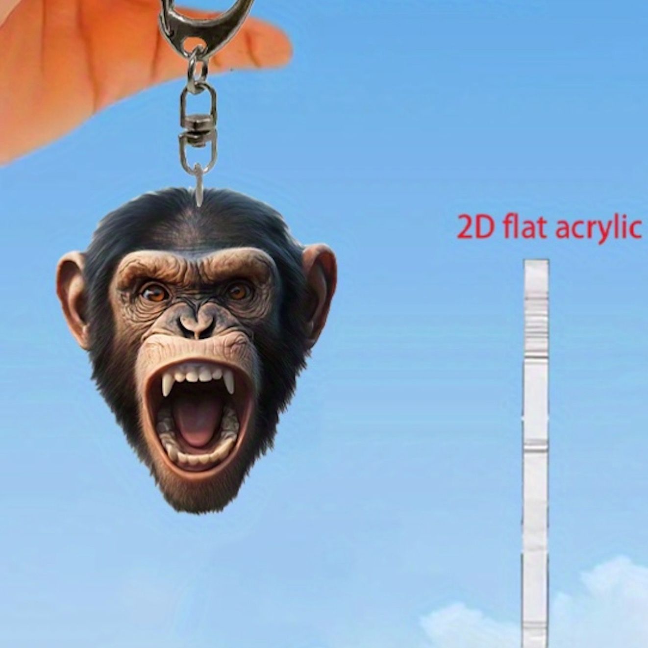 キーホルダー 叫ぶサルの顔 アクリル 小さめ 5.5cm 怒った猿 モンキー