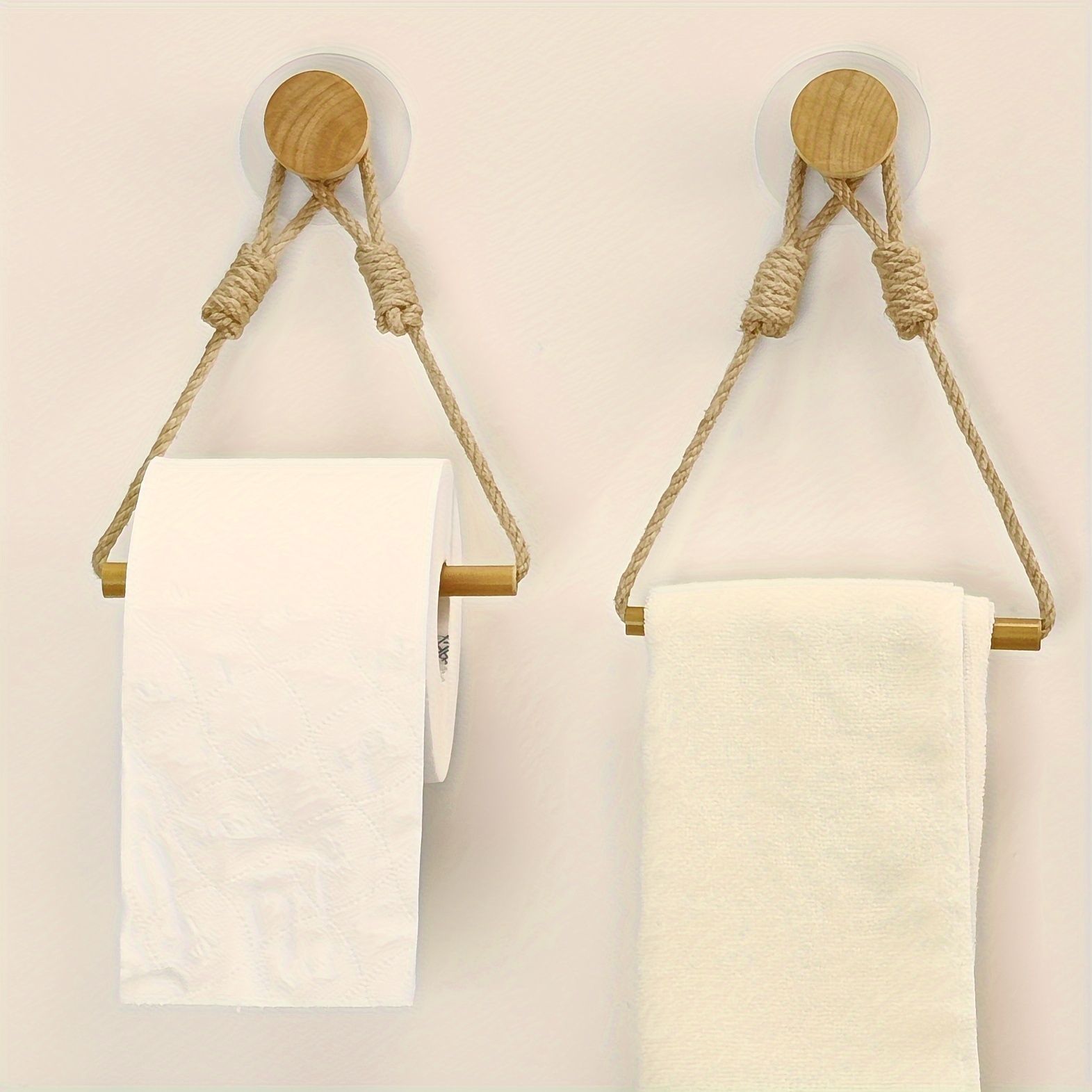 タオルラック 木製 トイレットペーパー収納 壁掛けペーパータオル 麻 綱 三角 壁掛け  家の装飾 シンプル モダン 北欧