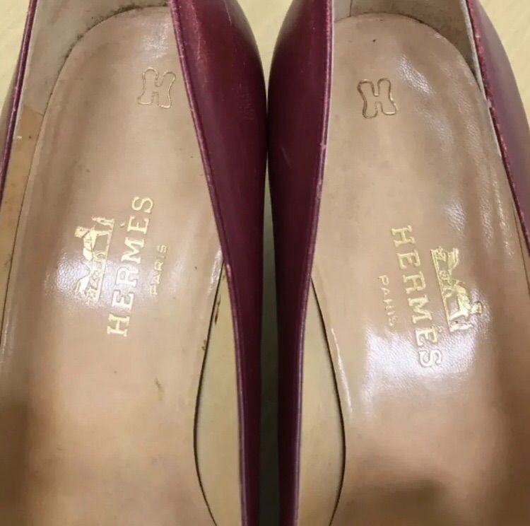 ヴィンテージ エルメス シェーヌダンクル レザー パンプス ヒール 37  