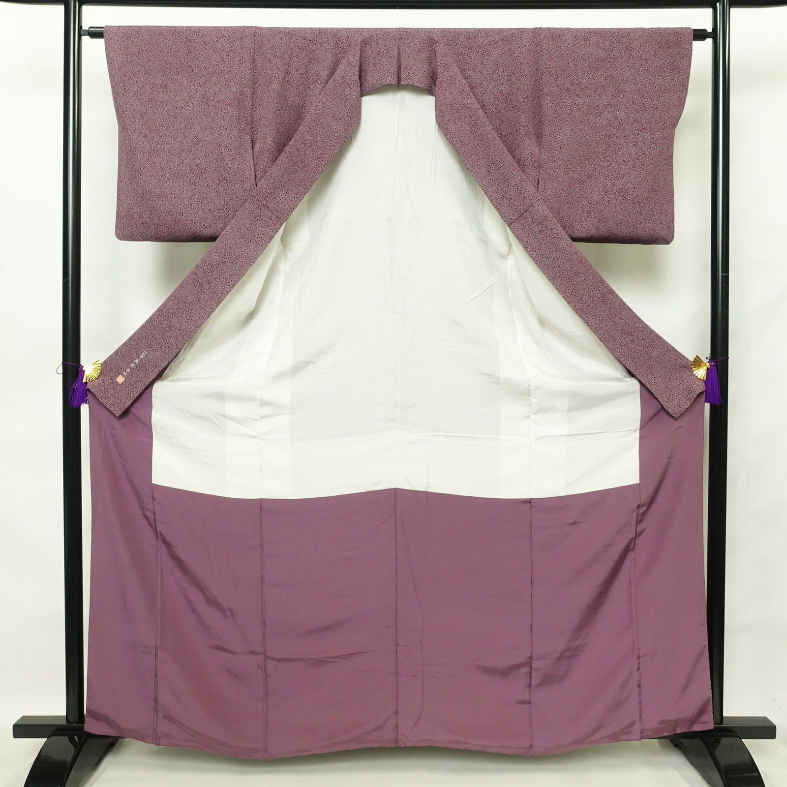 小紋 美品 秀品 落款 矢崎均 幾何学 紫 袷 166cm 65cm M 正絹 【中古 