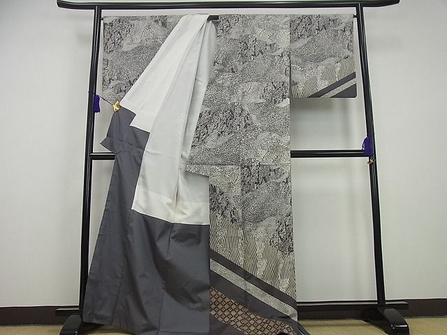 平和屋野田店■上質な白紬　単衣　吉祥文　逸品　n-yc2949