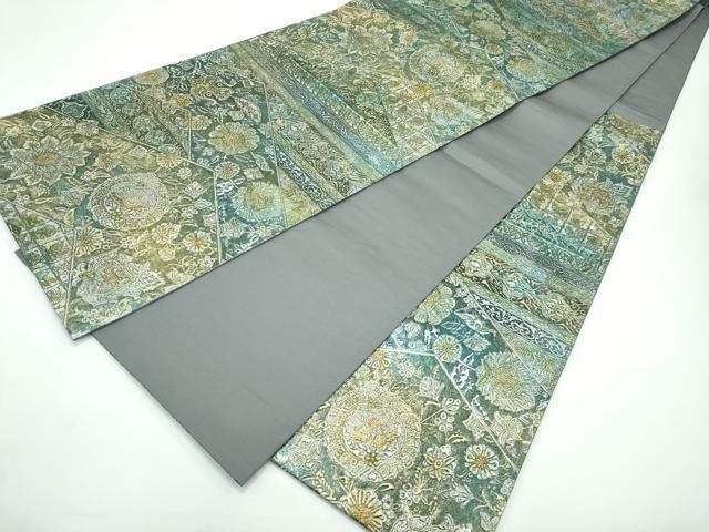 平和屋本店□極上 金唐革 六通柄袋帯 切嵌更紗花文 さが美扱い