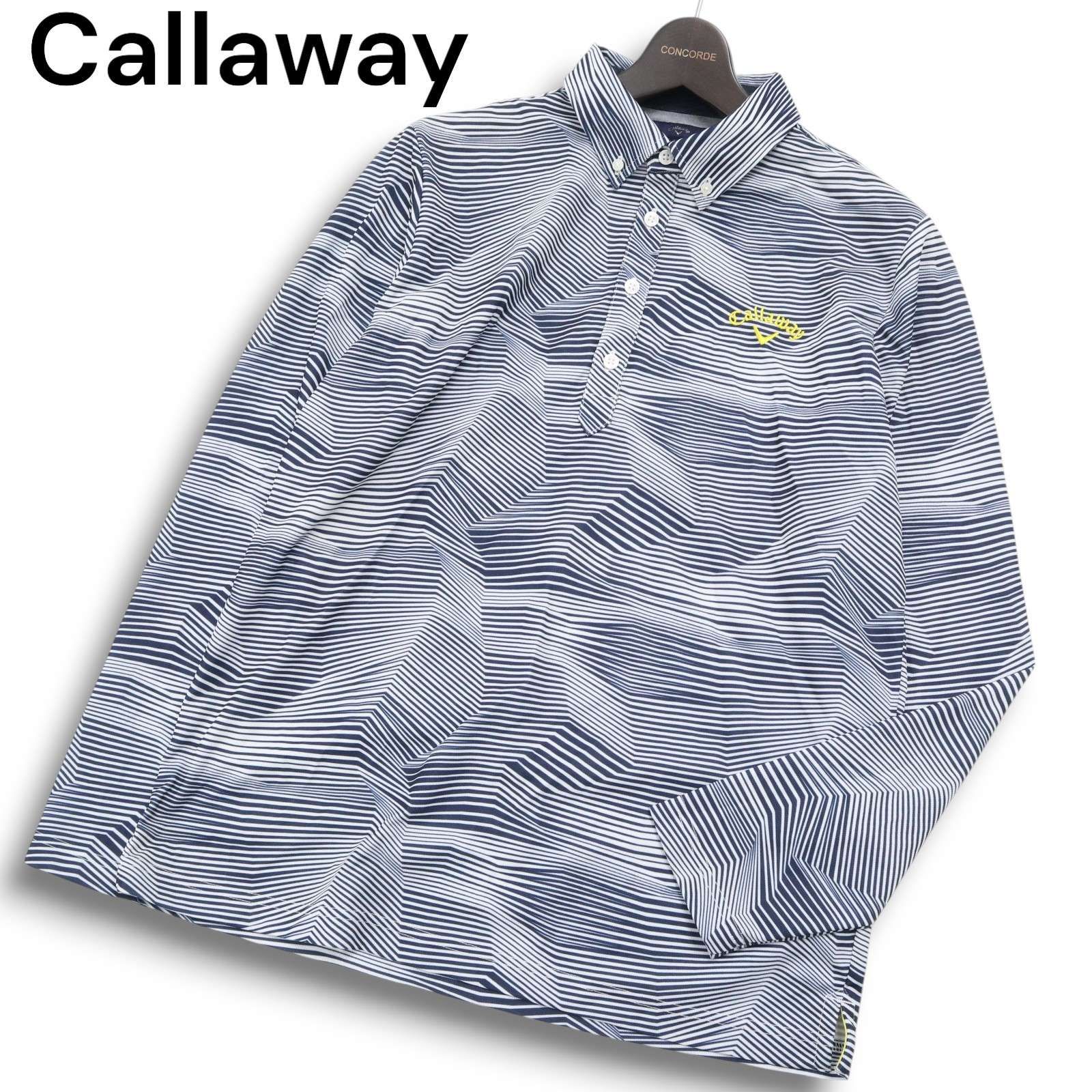 サイズ：LL CALLAWAY キャロウェイ  長袖ポロシャツ ストライプ柄 ホワイト系 [240101430556] ゴルフウェア メンズ ストスト サイズ：LL CALLAWAY キャロウェイ 長袖ポロシャツ ストライプ柄