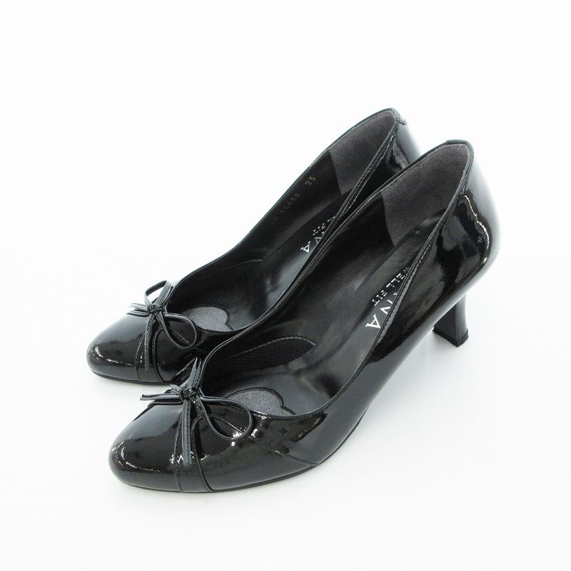 ダイアナ DIANA WELL FIT パンプス リボン エナメル 23cm 黒 /UO