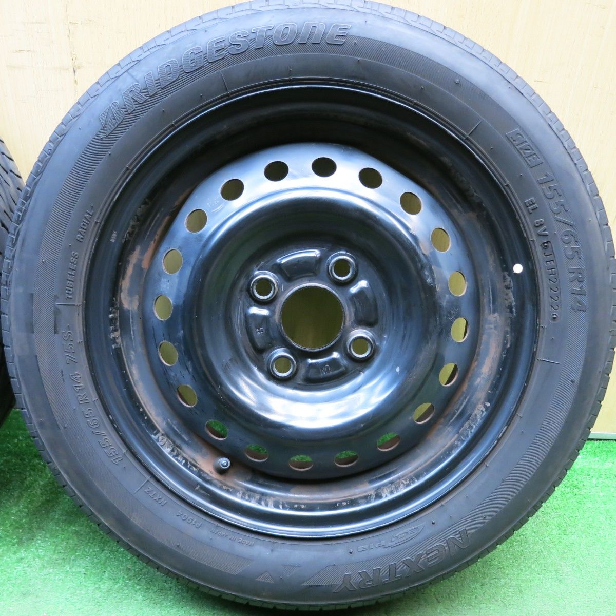 バリ溝 22年 8.5分 155 65R14 ブリヂストン ネクストリー エコピア スチール ホイール 14インチ PCD100 4H 5092808HAノ