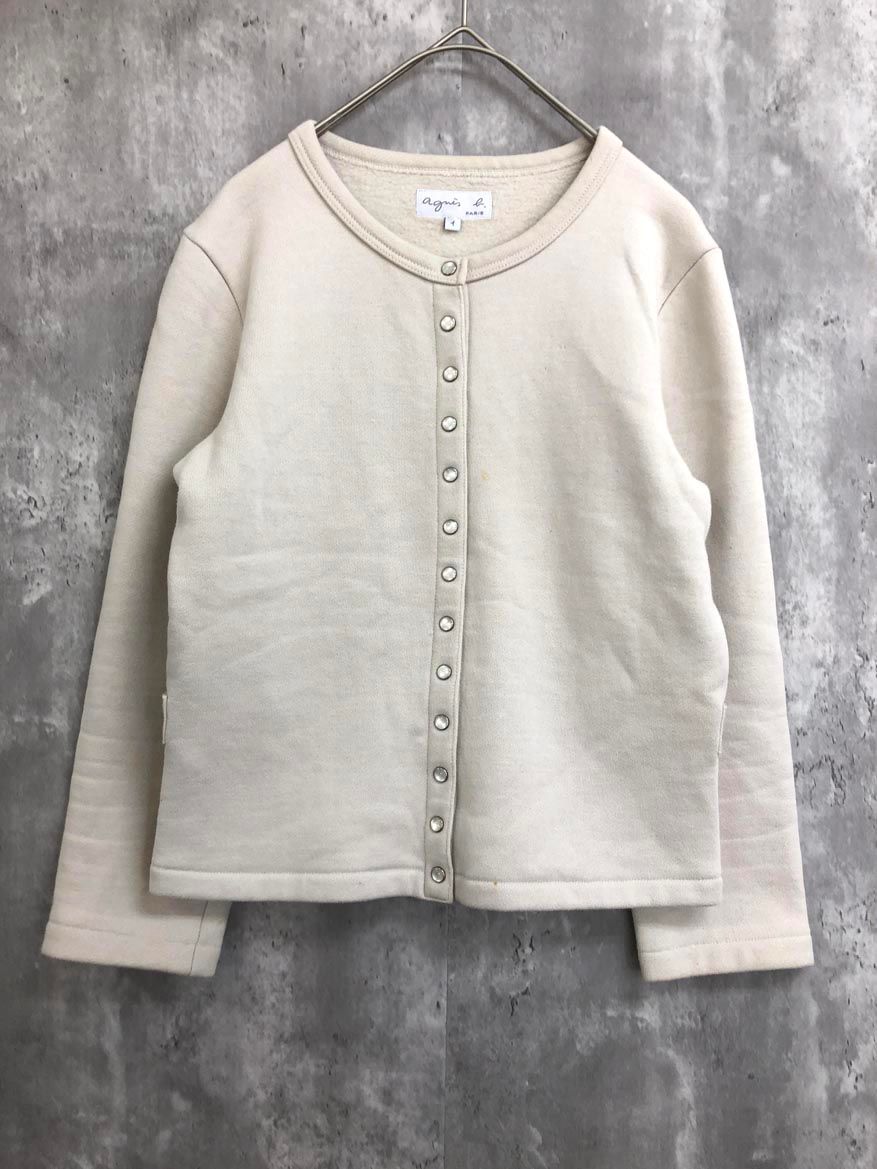 アニエスベー裏起毛カーディガン プレッショ#クリーム agnes b アニエスベー 裏起毛 プレッション カーディガン size1
