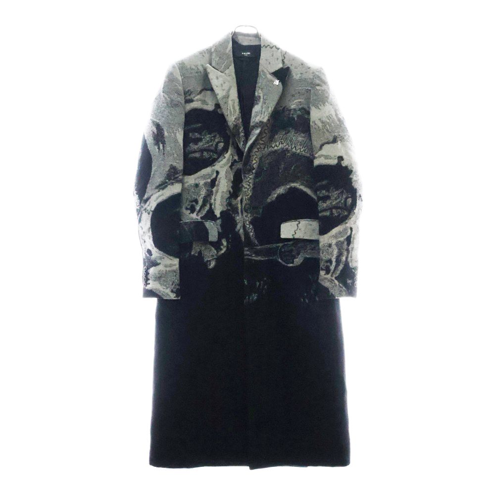 AMIRI アミリ 22AW xWes Lang Skull Coat スカルプリント ウール ロング チェスターコート ブラック|グレー SR3AA0006SMRITJ0