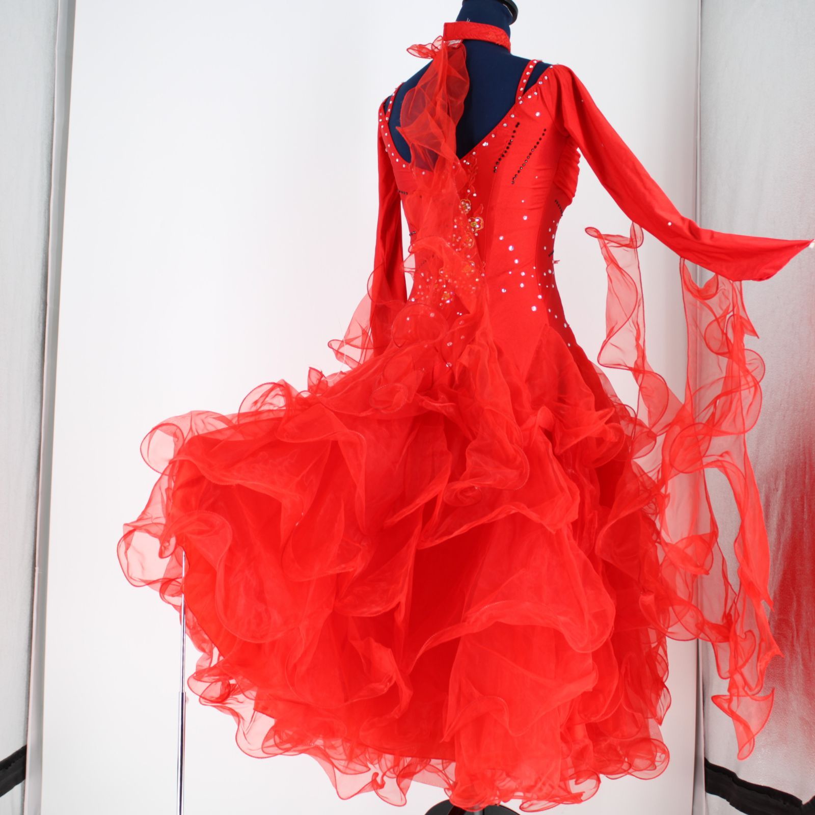 社交ダンス衣装】レッド yilinfeier ワンピース ドレス 赤 フロート