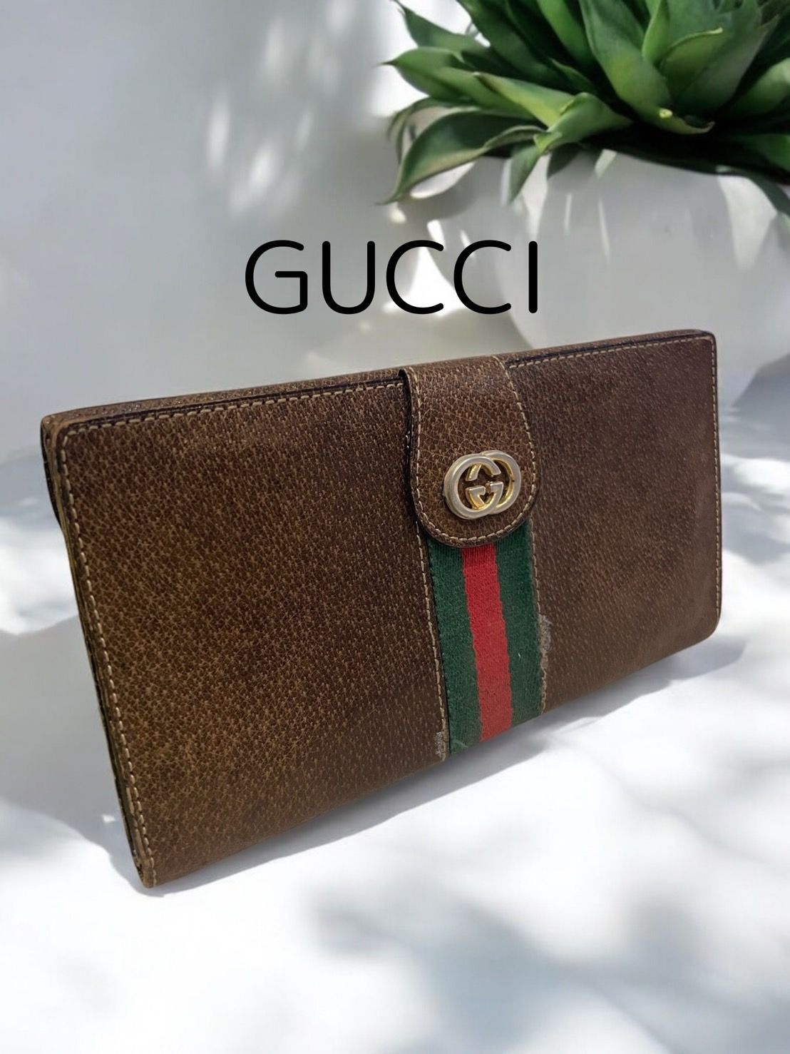 GUCCI グッチ 長財布 シェリーライン レザー ブラウン メンズ