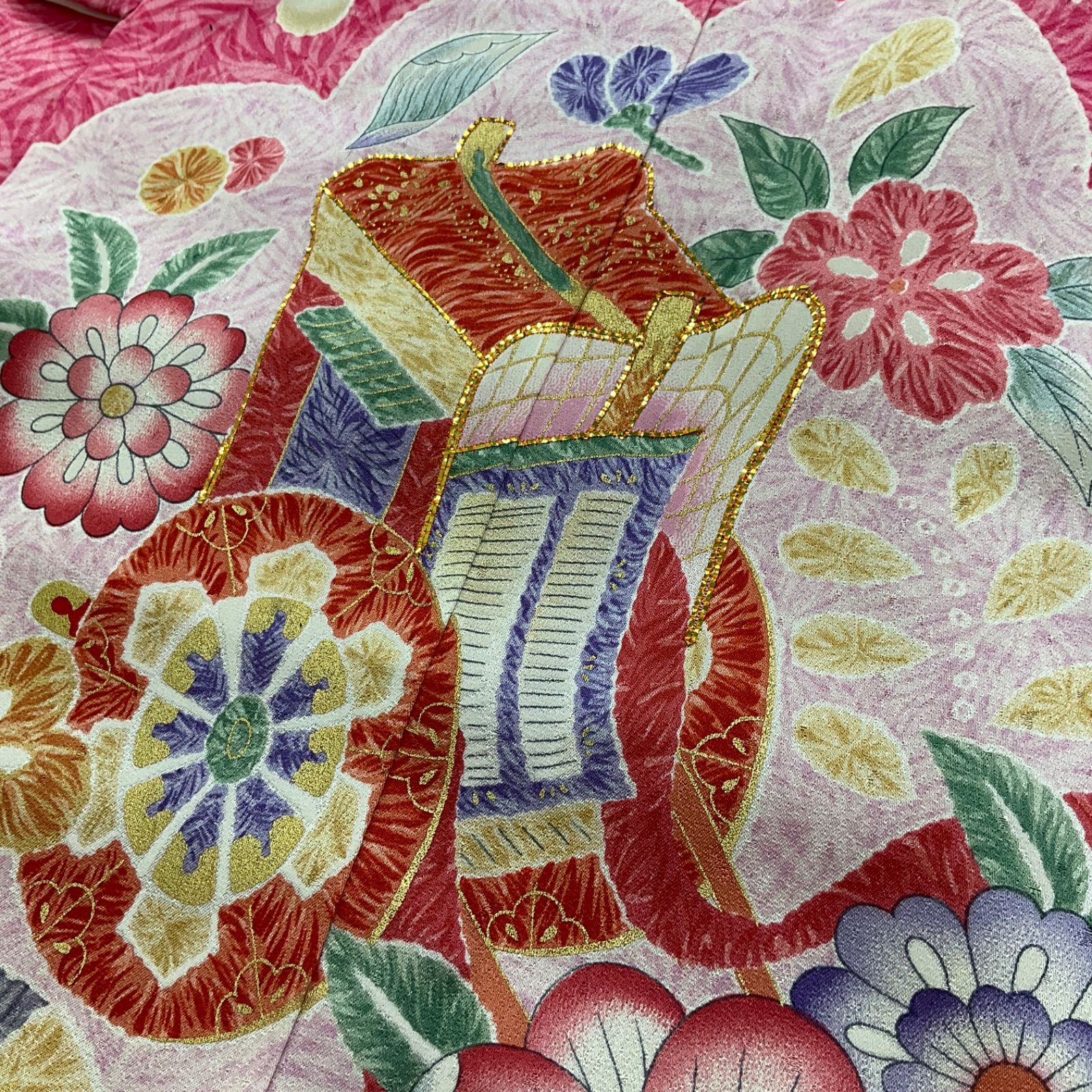 one◆♥同然◆7歳用◆子供着物◆正絹◆長襦袢◆2点セット◆重ね衿◆金糸◆長襦袢仕付け糸付◆七五三◆ピンク◆裄53肩丈132◆七五三お詣り女の子着物こどものひお正月卒業式十三詣り◆G37