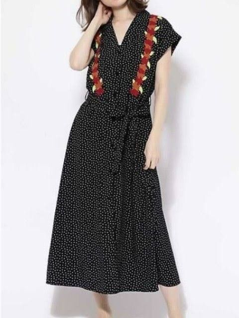ROSE BUD ローズバッド ドット×フラワー刺繍ワンピース 600-8140036 黒 赤 ブラック レッド オレンジ フリーサイズ レディース 夏 有明ガーデンrecollect店 23 No.323