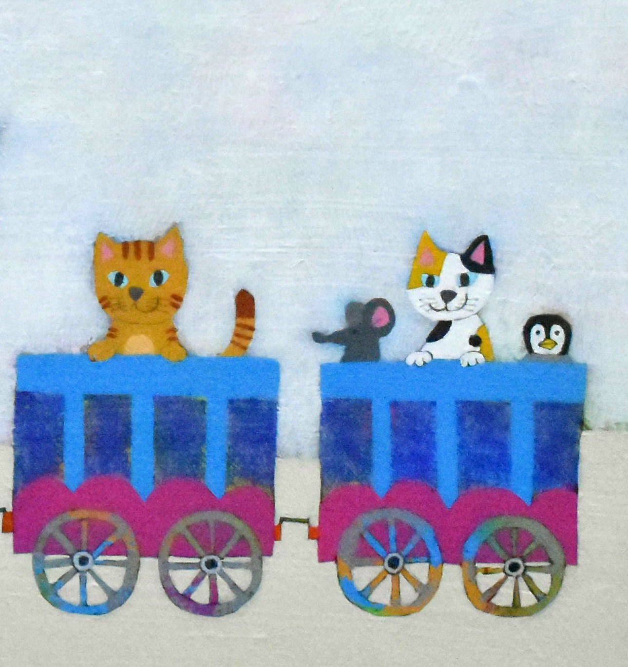 青山健一　「機関車で行こう」アクリルＰ６号　真作保証　美品！メルヘンを描く画家！ 青山健一 「機関車で行こう」アクリルP6号 真作保証 美品