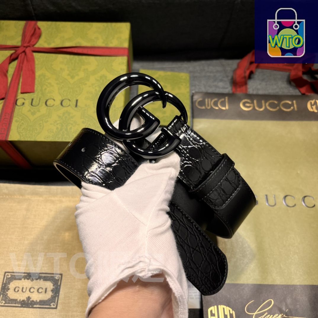 今日特価】GUCCI New Model ブラックレザーベルト with GG