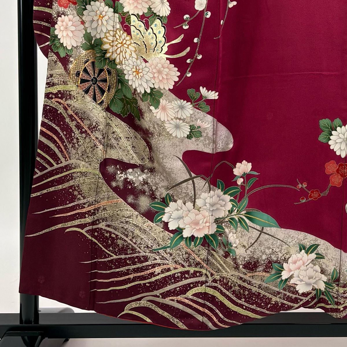 振袖 身丈153cm 裄丈62.5cm S 袷 鈴乃屋 片輪車 菊 金糸 金銀彩