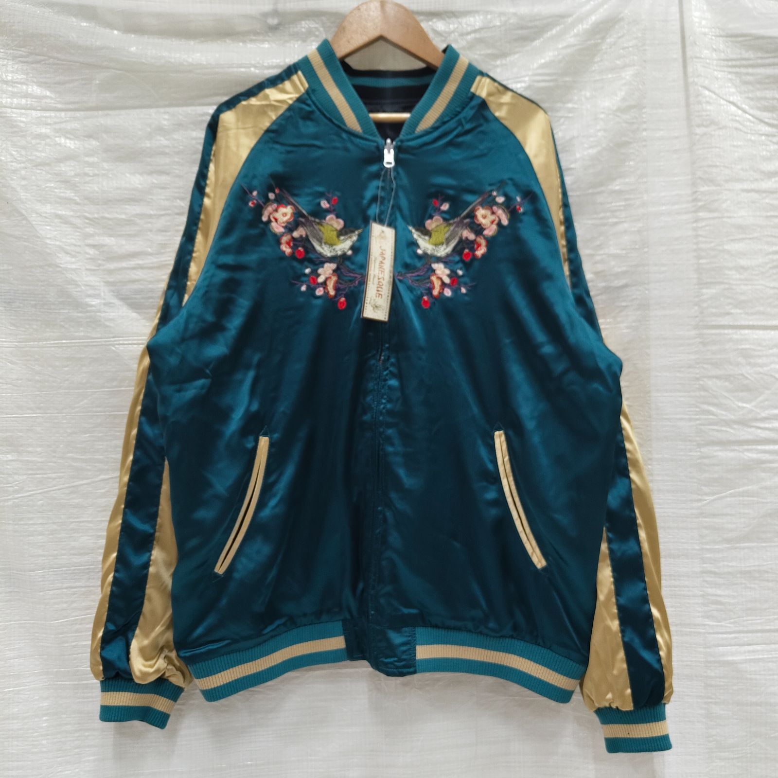 4L 3XL 花旅楽団 ジャパネスク JAPANESQUE 金魚 流水桜 鶯 リバーシブル スカジャン ボンバージャケット アウター ジャケット メンズ レディース ユニセックス Y2K ブランド 和柄 刺繍 6326591 KANDAIZUMI_COM