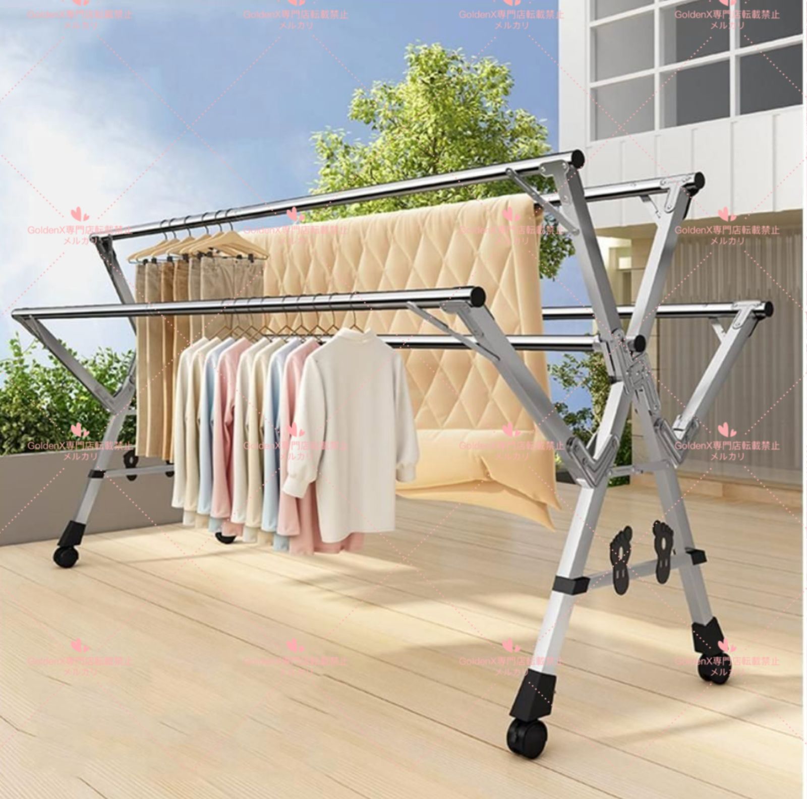 ふとんほし 屋外 ステンレス 倒れない 伸縮式 折りたたみ式 屋外 室内 ベランダ 風に強い 錆びない 布団干し 物干しスタンド