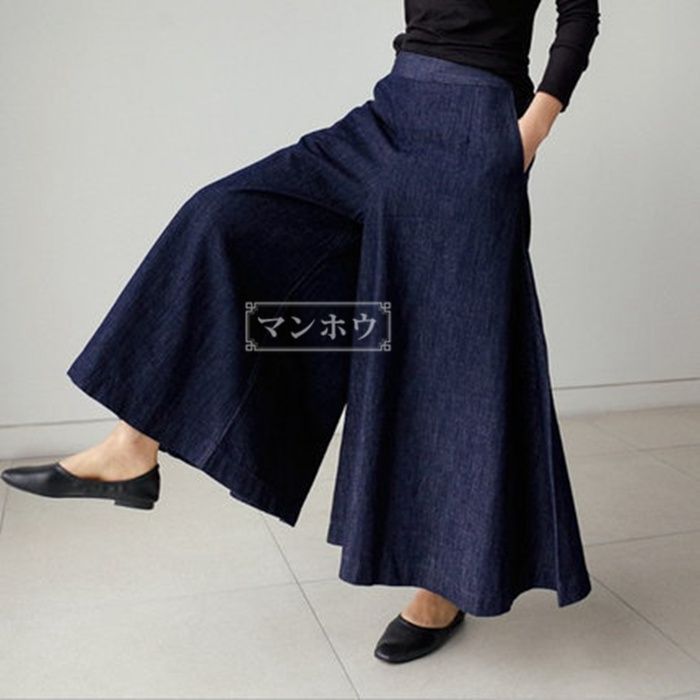 デニムパンツ レディース ワイド パンツ ガチョウパンツ ゆったり 大きいサイズ ガウチョ デニム ボトムス ボリューム ふんわり ロング丈 ポケット付き ウエストゴム 体型カバー 春 夏 秋 冬 大人カジュアル きれいめxinuo02