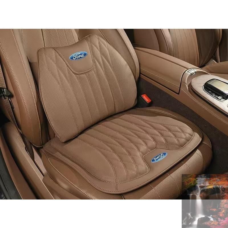 【美品?新品未使用】 ◆フォード FORD◆ブラウン◆シートクッション 車用 シートカバー ナッパ レザー 腰当て 滑り止め 弾性 座布団1点+腰クッション1点 CCYKDQ042