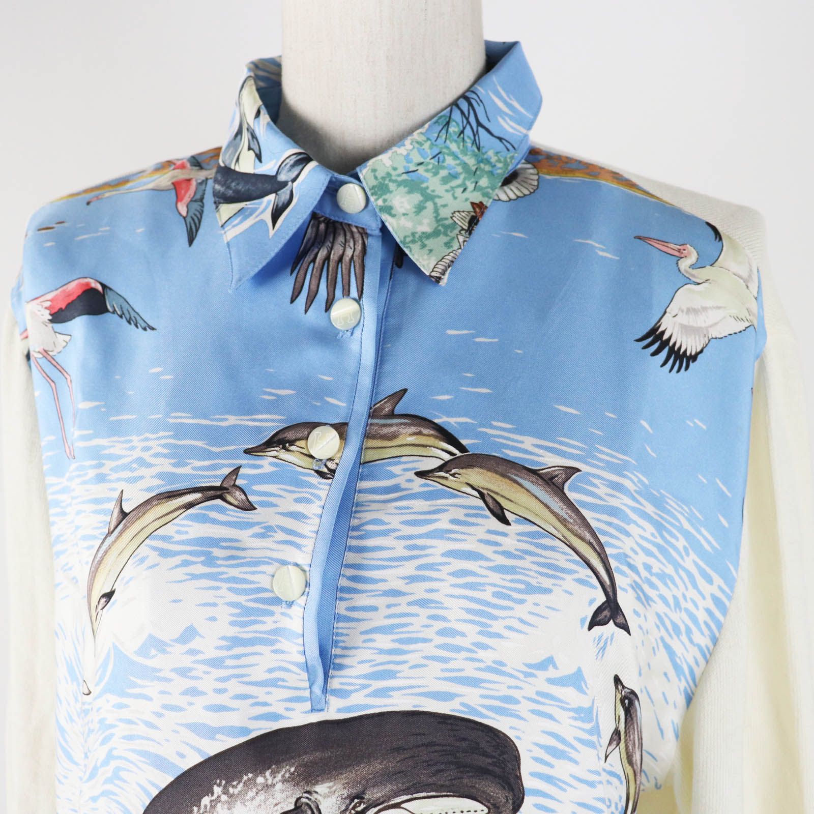 エルメス ライトブルー ポロシャツ Hロゴ HERMES エルメス 襟ライン