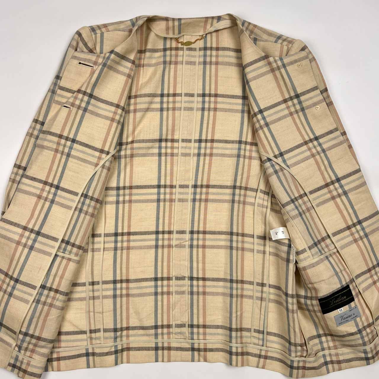 リネン混 Leilian レリアン イタリア製生地 ノーカラー チェック