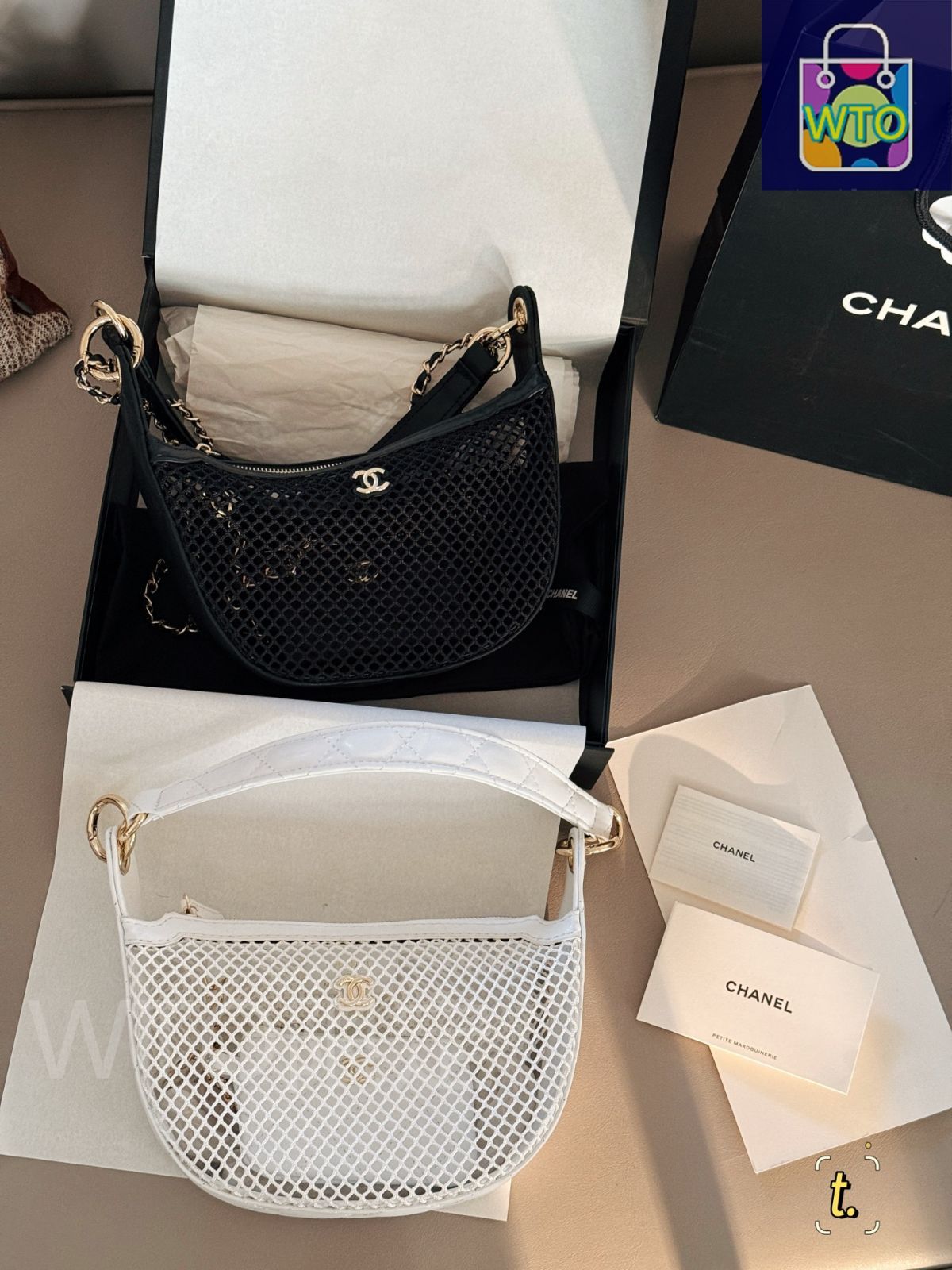 春新作☆軽やかなデザイン【CHANEL】25s ポーチ 今日特価】Chanel シャネル 25S 漁網バッグ 小カードポーチ付き