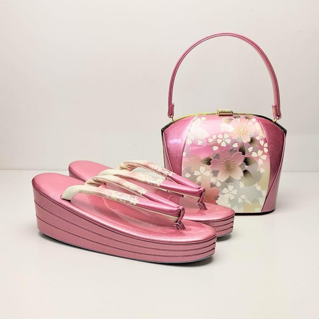 草履バッグセット 振袖用 エナメル ピンク フリーサイズ u12 - メルカリ