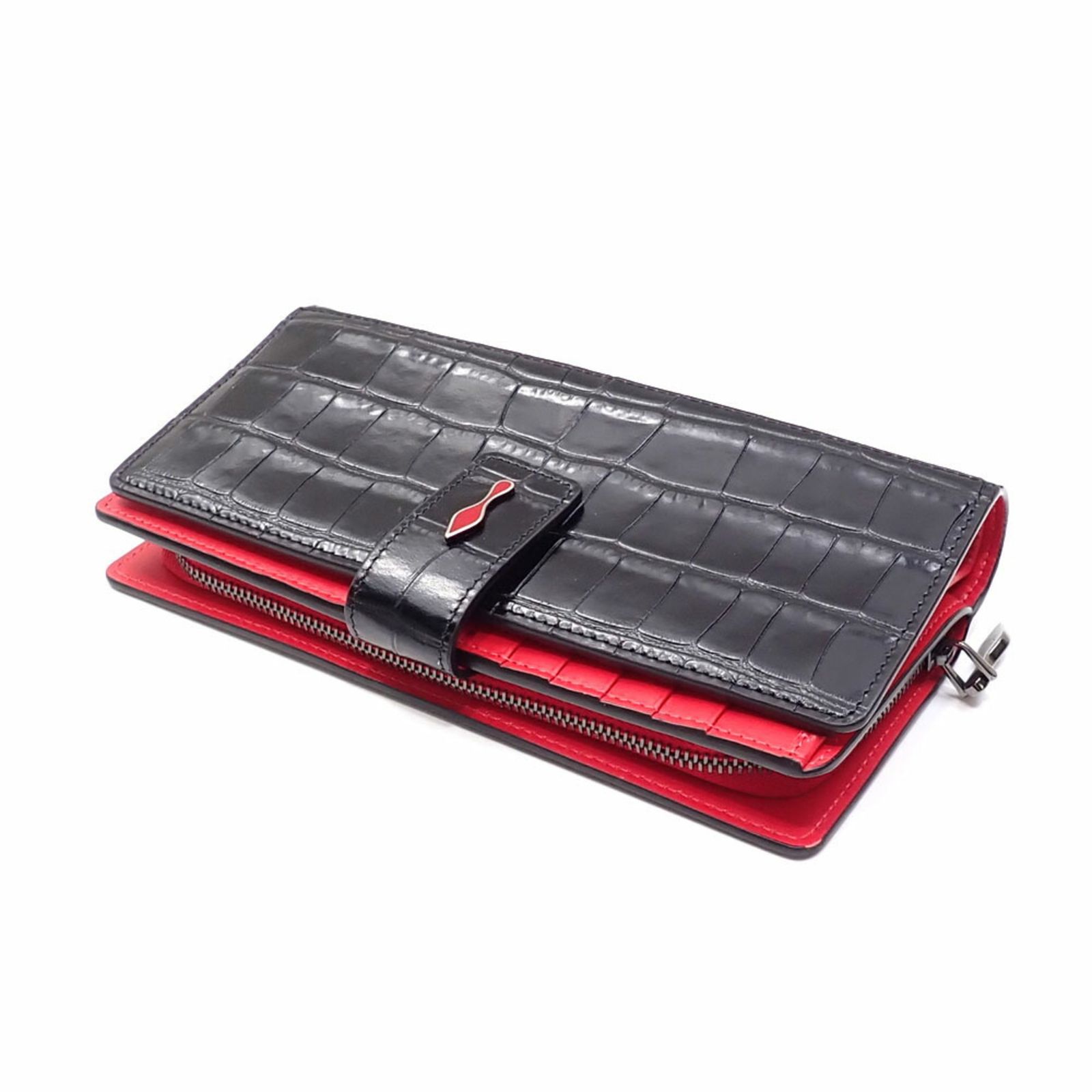 クリスチャンルブタン Christian Louboutin クリスチャンルブタン 二つ折り 長財布 ブラック レッド カーフレザー 3215133CM53 レディース メンズ 男女 型押しレザー