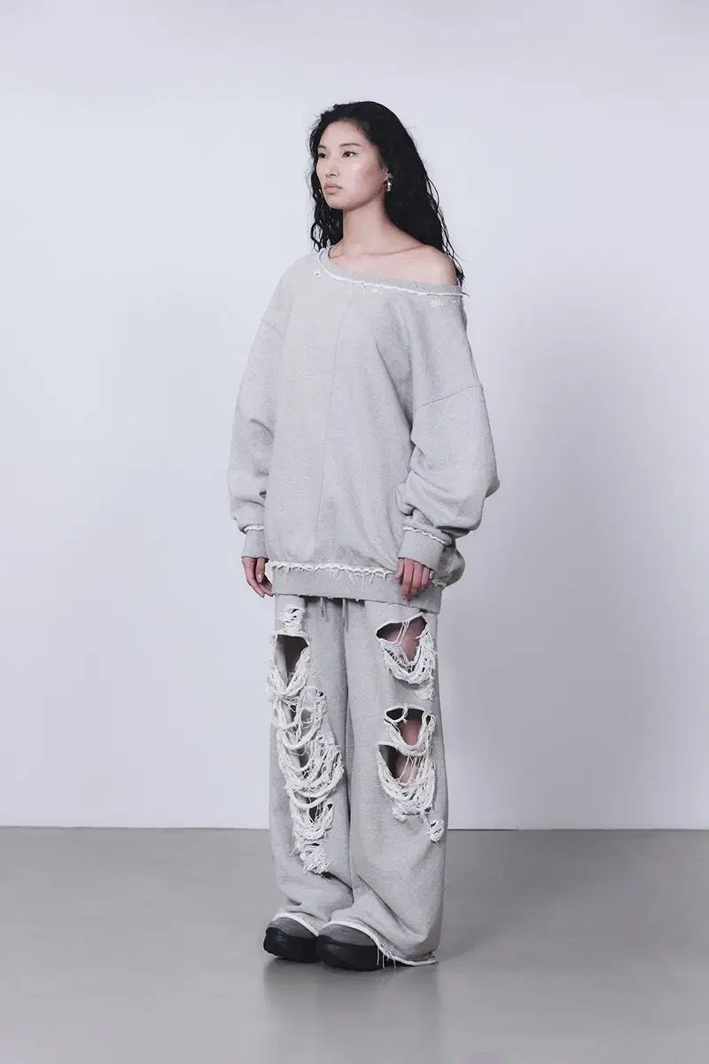 TREEMINGBIRD 傷 ダメージ ワイド スウェット パンツ グレー DECORATOM_COM_BR