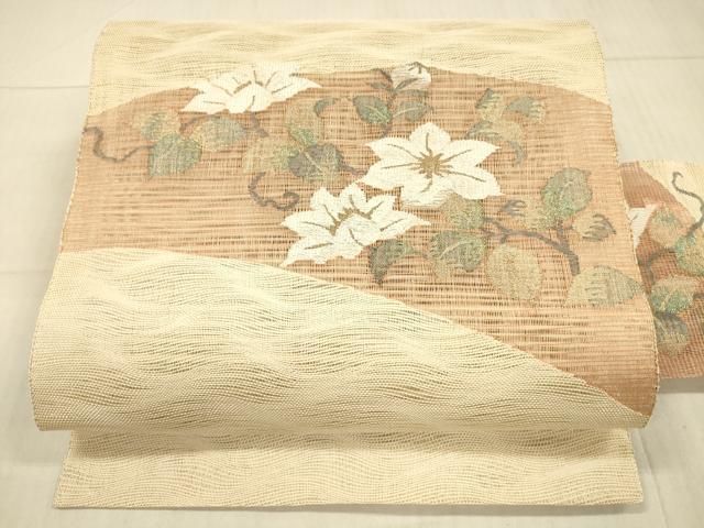 平和屋着物＊夏物 八寸名古屋帯 すくい織 枝花文 金糸 正絹 DAAX8950cm