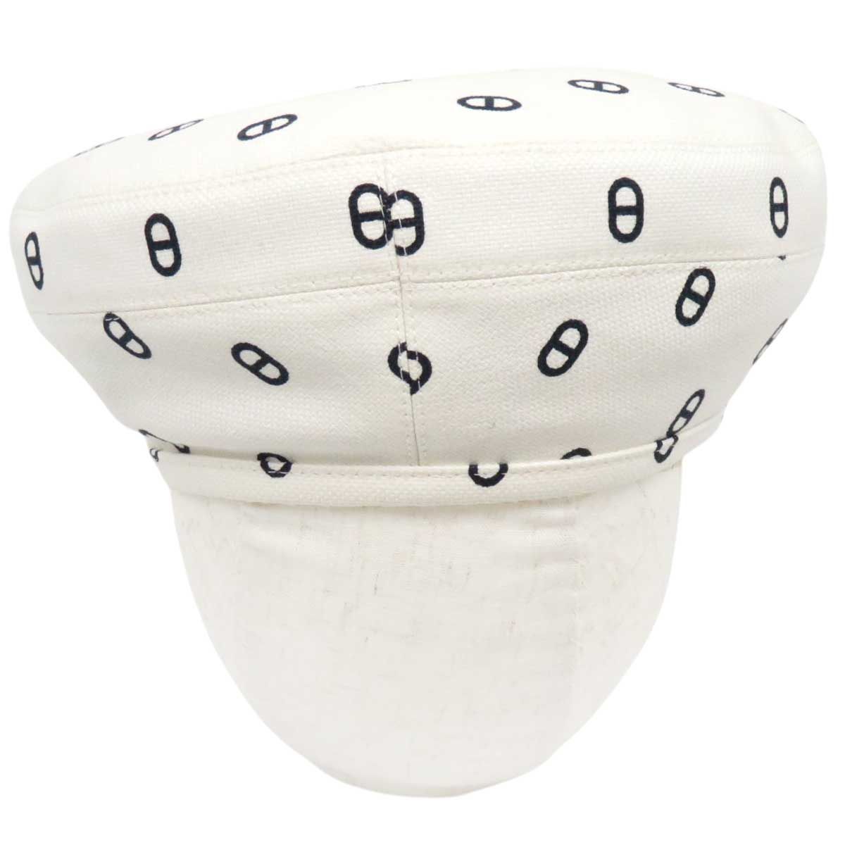 エルメス サントノーレ シェーヌダンクル プリント ベレー帽 ユニセックス ホワイト ネイビー HERMES アパレル 小物