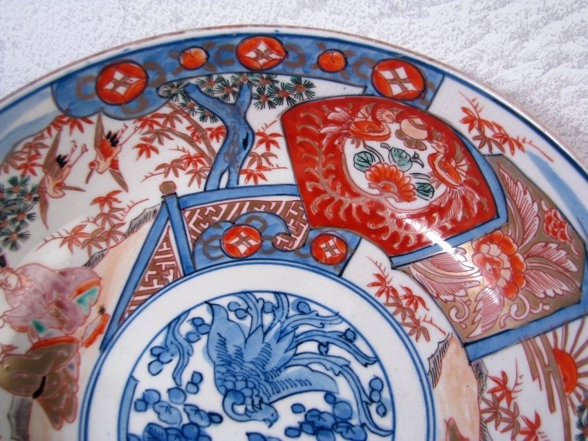 古伊万里 染錦・金彩 鉢 三つ組みの内：小 幅：20cm 幕末～明治