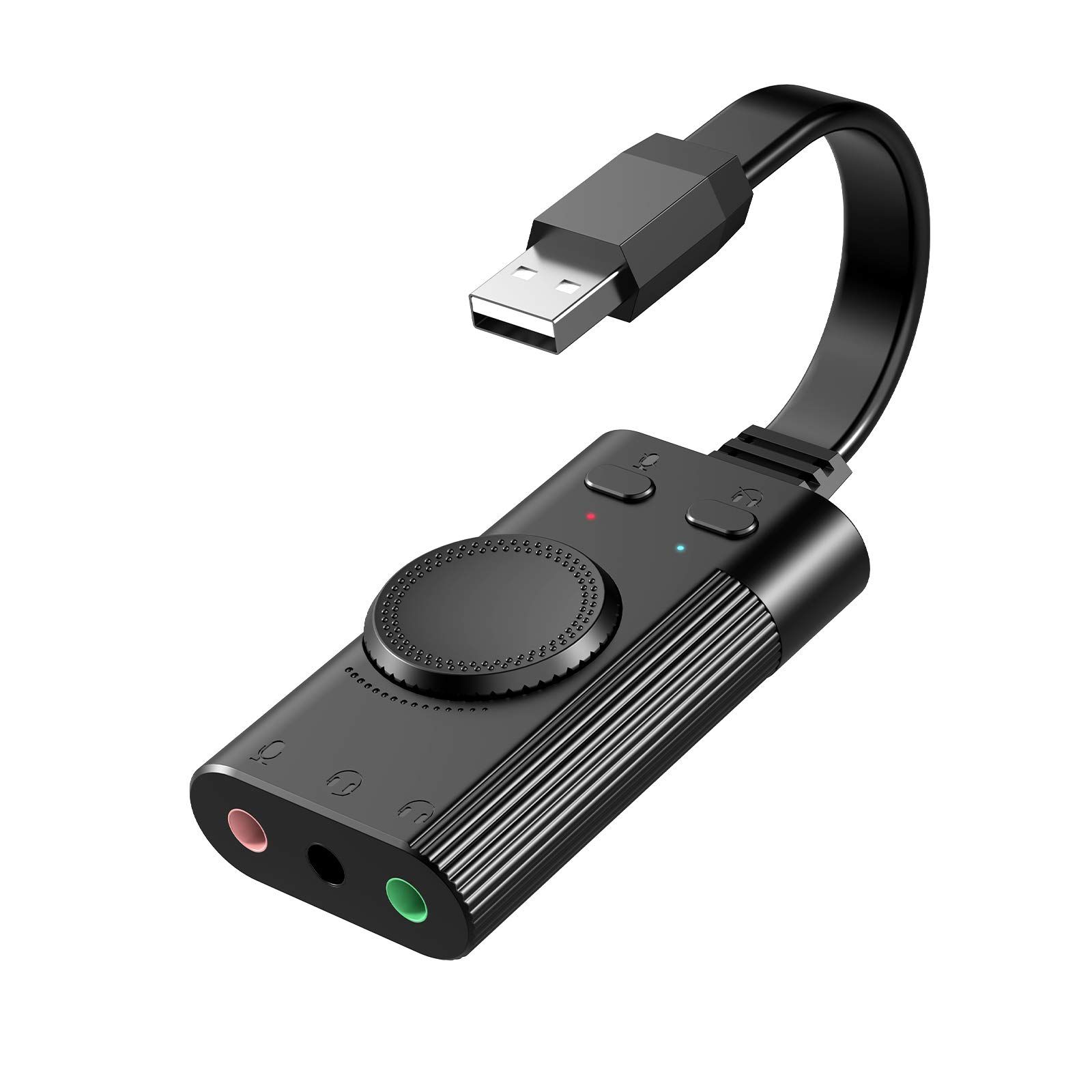 TechRise USB サウンドカード USB外部ステレオサウンドアダプター スプリッターコンバーター ボリュームコントロール付き Windows Mac用 プラグアンドプレイ ドライバー不要 [S1 ブラック。] [3-in-1]